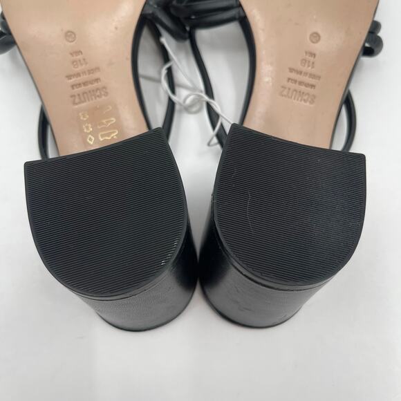 SCHUTZ Princey Sandals Size 11 Black Leather Strappy Block Heel Double Knotted - Picture 9 of 14